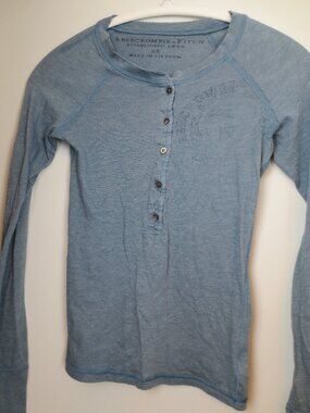 Vintage Y2K Abercrombie & Fitch Classic Blue Long Sleeve Henley Tee Fitted Top